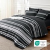 Bedsure Queen Comforter Set 7 Pieces, Grey Striped Bedding Set for All Seasons, Reversible, Cationic Dyeing Bed in a Bag with Comforter, Sheets, Pillowcases & Shams(07 – Black)