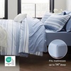 Bedsure Queen Comforter Set 7 Pieces, Grey Striped Bedding Set for All Seasons, Reversible, Cationic Dyeing Bed in a Bag with Comforter, Sheets, Pillowcases & Shams(02 – Blue)