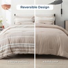 Bedsure Queen Comforter Set 7 Pieces, Grey Striped Bedding Set for All Seasons, Reversible, Cationic Dyeing Bed in a Bag with Comforter, Sheets, Pillowcases & Shams(11 – Light Camel)