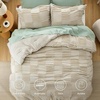 Bedsure Queen Size Comforter Set Beige, Boho Tufted Bed Set, Checkered Farmhouse-Style Distressed Vintage Bedding, 3 Pieces, 1 Plaid Geometric Comforter and 2 Pillow Shams(07 – Linen – Large Checkboard)
