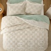 Bedsure Queen Size Comforter Set Beige, Boho Tufted Bed Set, Checkered Farmhouse-Style Distressed Vintage Bedding, 3 Pieces, 1 Plaid Geometric Comforter and 2 Pillow Shams(02 – Emerald – Tufted Checkboard)