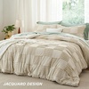 Bedsure Queen Size Comforter Set Beige, Boho Tufted Bed Set, Checkered Farmhouse-Style Distressed Vintage Bedding, 3 Pieces, 1 Plaid Geometric Comforter and 2 Pillow Shams(07 – Linen – Large Checkboard)