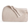image:imageBedsure 100 Cotton Blanket Queen Size for Bed  Cooling Breathable and Soft for Summer and Fall Thick Cozy Waffle Weave Blanket Gifts for Women White 90x90 Inches02 Beige