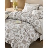 Bedsure PureWoven 100% Cotton Striped Duvet Cover Set, Queen, Tan/White | Washed Cotton, Linen-Like Texture, Breathable, Zipper Closure, Machine Washable, 3 Pieces with 2 Pillow Shams, 90″ X 90″(02 – Linen Vines (No Comforter))