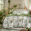 Bedsure PureWoven 100% Cotton Striped Duvet Cover Set, Queen, Tan/White | Washed Cotton, Linen-Like Texture, Breathable, Zipper Closure, Machine Washable, 3 Pieces with 2 Pillow Shams, 90″ X 90″(00 – Green (No Comforter))