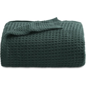 Bedsure 100% Cotton Blanket Queen Size for Bed – Cooling Breathable and Soft for Summer and Fall, Thick Cozy Waffle Weave Blanket Gifts for Women, White, 90×90 Inches(13 Dark Green)