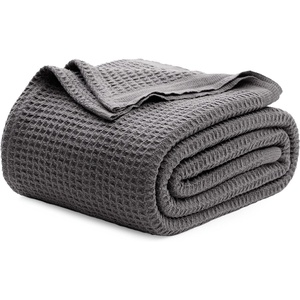 Bedsure 100% Cotton Blanket Queen Size for Bed – Cooling Breathable and Soft for Summer and Fall, Thick Cozy Waffle Weave Blanket Gifts for Women, White, 90×90 Inches(12 Dark Grey)