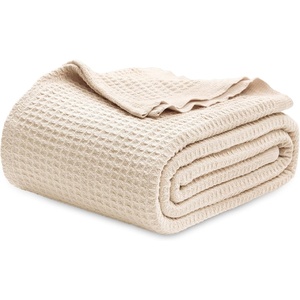 Bedsure 100% Cotton Blanket Queen Size for Bed – Cooling Breathable and Soft for Summer and Fall, Thick Cozy Waffle Weave Blanket Gifts for Women, White, 90×90 Inches(10 Yellowish Cream)