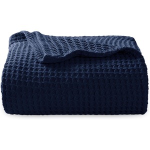 Bedsure 100% Cotton Blanket Queen Size for Bed – Cooling Breathable and Soft for Summer and Fall, Thick Cozy Waffle Weave Blanket Gifts for Women, White, 90×90 Inches(18 Pageant Blue)