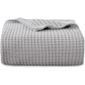 Bedsure 100% Cotton Blanket Queen Size for Bed – Cooling Breathable and Soft for Summer and Fall, Thick Cozy Waffle Weave Blanket Gifts for Women, White, 90×90 Inches(08 Grey)