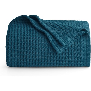 Bedsure 100% Cotton Blanket Queen Size for Bed – Cooling Breathable and Soft for Summer and Fall, Thick Cozy Waffle Weave Blanket Gifts for Women, White, 90×90 Inches(07 Teal)
