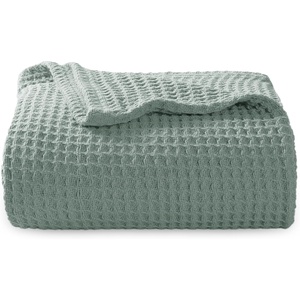 Bedsure 100% Cotton Blanket Queen Size for Bed – Cooling Breathable and Soft for Summer and Fall, Thick Cozy Waffle Weave Blanket Gifts for Women, White, 90×90 Inches(04 Sage Green)