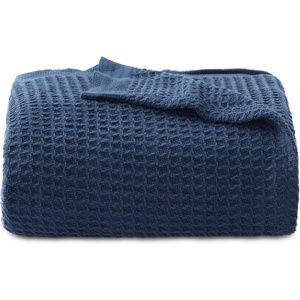 Bedsure 100% Cotton Blanket Queen Size for Bed – Cooling Breathable and Soft for Summer and Fall, Thick Cozy Waffle Weave Blanket Gifts for Women, White, 90×90 Inches(10 Navy)