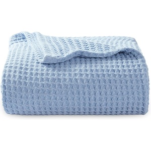 Bedsure 100% Cotton Blanket Queen Size for Bed – Cooling Breathable and Soft for Summer and Fall, Thick Cozy Waffle Weave Blanket Gifts for Women, White, 90×90 Inches(09 Sky Blue)