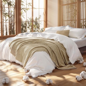 Bedsure 5 Pieces Cotton Comforter Set with Cotton Waffle Throw Blanket – White Queen Comforter, Pillow Shams, Taupe Cooling Blanket of Rayon Derived from Bamboo for Hot Sleepers, Throw Pillow(07 – White)