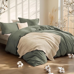 Bedsure 5 Pieces Cotton Comforter Set with Cotton Waffle Throw Blanket – White Queen Comforter, Pillow Shams, Taupe Cooling Blanket of Rayon Derived from Bamboo for Hot Sleepers, Throw Pillow(02 – Grayish Olive Green – Cotton)
