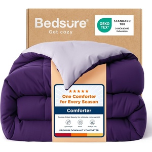 Bedsure Comforters Queen Size Duvet Insert, Quilted Down Alternative Comforter, Ultra Soft Lightweight Comforter Blanket for Bed, with 8 Tabs, Machine Washable, 88×88 in, White(Purple/Pale Purple)