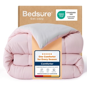 Bedsure Comforters Queen Size Duvet Insert, Quilted Down Alternative Comforter, Ultra Soft Lightweight Comforter Blanket for Bed, with 8 Tabs, Machine Washable, 88×88 in, White(Pink/Grey)