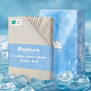 Bedsure Cooling Fitted Sheet Only for Hot Sleeper, King Size, Blue | Up to 16″ Deep, 360° Elastic Corner Straps, Q-Max 0.4, Temperature Regulation, Bedding for Night Sweats(03 – Beige)