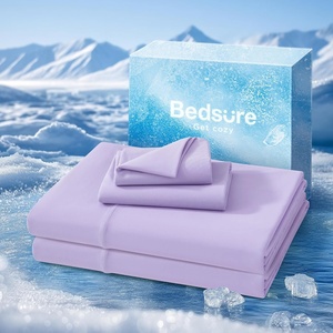 Bedsure Cooling Sheets Queen Size, Hot Sleeper Bed Sheets, Up to 18 Inches | Chill Cool Bed Sheet, Deep Pocket, Soft & Breathable Queen Sheet Set, 4 Pieces, Grey(06 – Purple)
