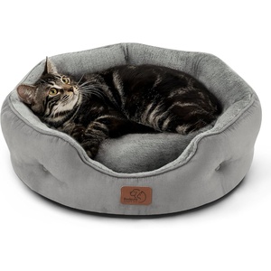 Bedsure Cooling Small Dog Bed, Round Washable, 25 Inch Arctic Cooling Blue | Q-Max>0.4 Cat Beds for Indoor Cats, Comfort Cooling Summer Pet Bed,Anti-Slip Bottom,for Puppies and Kittens(Grey)