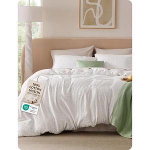 Bedsure PureWoven 100% Cotton Muslin Duvet Cover Queen Gauze Bedding Set | Ultra-Soft, Moisture-Wicking, Breathable, Skin-Friendly, Lightweight, All-Season, Softens After Wash, Olive Green, 90″x90″(04 – Muslin – Natural White (No Comforter))
