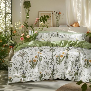 Bedsure PureWoven 100% Cotton Striped Duvet Cover Set, Queen, Tan/White | Washed Cotton, Linen-Like Texture, Breathable, Zipper Closure, Machine Washable, 3 Pieces with 2 Pillow Shams, 90″ X 90″(00 – Green (No Comforter))