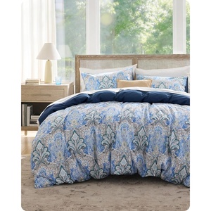 Bedsure PureWoven 100% Cotton Striped Duvet Cover Set, Queen, Tan/White | Washed Cotton, Linen-Like Texture, Breathable, Zipper Closure, Machine Washable, 3 Pieces with 2 Pillow Shams, 90″ X 90″(03 – Blue Paisley (No Comforter))