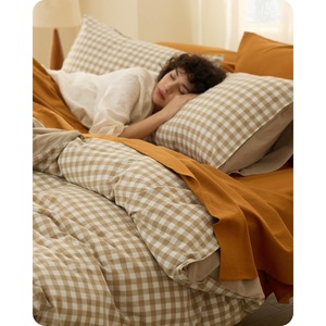 Bedsure PureWoven 100% Cotton Striped Duvet Cover Set, Queen, Tan/White | Washed Cotton, Linen-Like Texture, Breathable, Zipper Closure, Machine Washable, 3 Pieces with 2 Pillow Shams, 90″ X 90″(09 – Khaki Gingham (No Comforter))