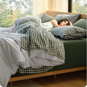 Bedsure PureWoven Gingham Sheets 100% Washed Cotton Queen, Brown, 6PCS | Linen-Like Percale Sheets, Breathable & Relaxed, 18″ Deep Pocket, Rustic Minimalist Farmhouse Checkered Yarn-Dyed Plaid(Gingham Olive Green)