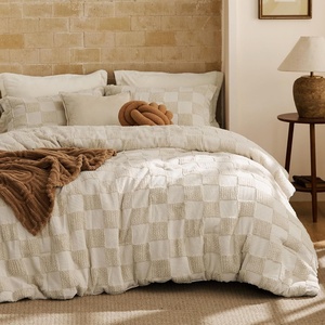 Bedsure Queen Size Comforter Set Beige, Boho Tufted Bed Set, Checkered Farmhouse-Style Distressed Vintage Bedding, 3 Pieces, 1 Plaid Geometric Comforter and 2 Pillow Shams(01 – Beige – Tufted Checkboard)