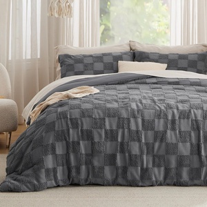 Bedsure Queen Size Comforter Set Beige, Boho Tufted Bed Set, Checkered Farmhouse-Style Distressed Vintage Bedding, 3 Pieces, 1 Plaid Geometric Comforter and 2 Pillow Shams(04 – Dark Grey – Tufted Checkboard)