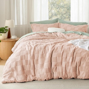Bedsure Queen Size Comforter Set Beige, Boho Tufted Bed Set, Checkered Farmhouse-Style Distressed Vintage Bedding, 3 Pieces, 1 Plaid Geometric Comforter and 2 Pillow Shams(05 – Dusty Rose – Tufted Checkboard)