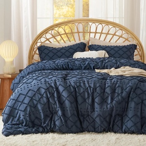 Bedsure Twin XL Comforter Set – White Comforter, Boho Tufted Distressed Vintage Bedding for Kids, 2 Pieces Farmhouse-Style Bed Set for All Seasons, Fluffy Soft Bedding with 1 Pillow Sham(05 – Navy)