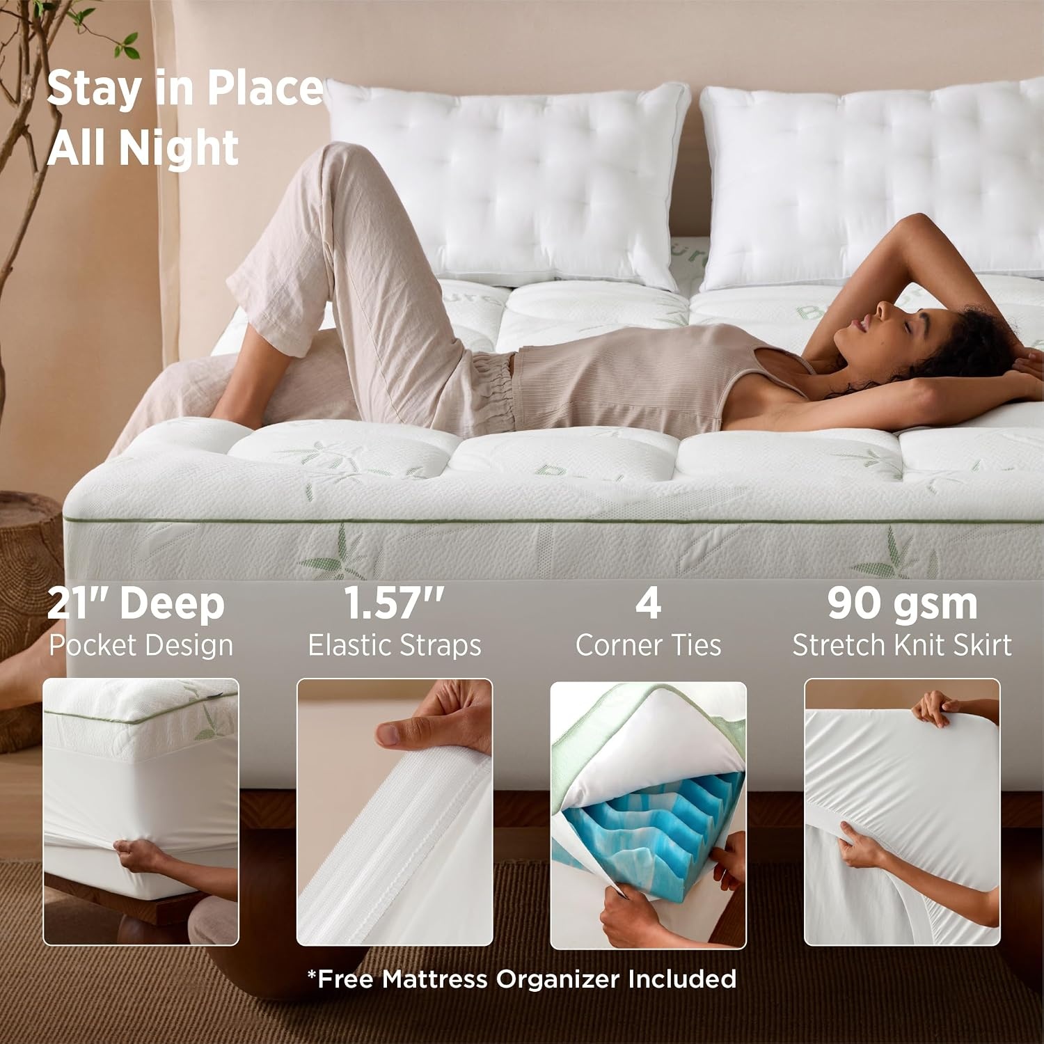 image:imageBedsure 2in1 Mattress Topper 5 Inch Memory Foam Mattress Topper Queen 3 Inch Memory Foam 2 Inch Viscose Made from Bamboo Mattress Topper Pad Cover Flippable Memory Foam with Dual Comfort WhiteWhite