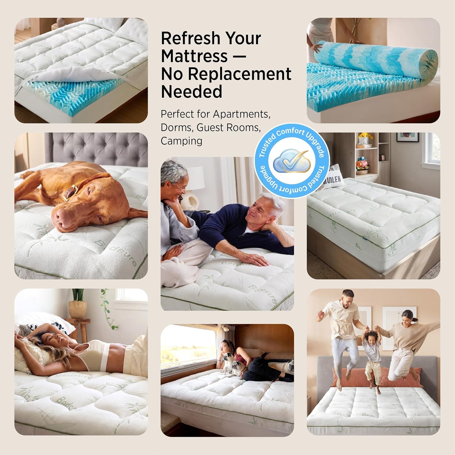 image:imageBedsure 2in1 Mattress Topper 5 Inch Memory Foam Mattress Topper Queen 3 Inch Memory Foam 2 Inch Viscose Made from Bamboo Mattress Topper Pad Cover Flippable Memory Foam with Dual Comfort WhiteWhite