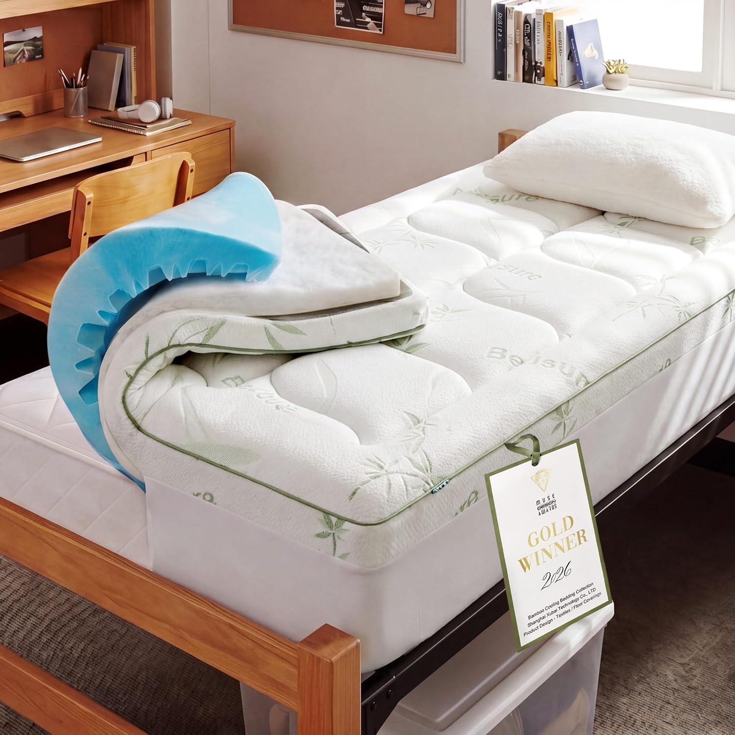 image:imageBedsure 2in1 Mattress Topper 5 Inch Memory Foam Mattress Topper Queen 3 Inch Memory Foam 2 Inch Viscose Made from Bamboo Mattress Topper Pad Cover Flippable Memory Foam with Dual Comfort WhiteWhite