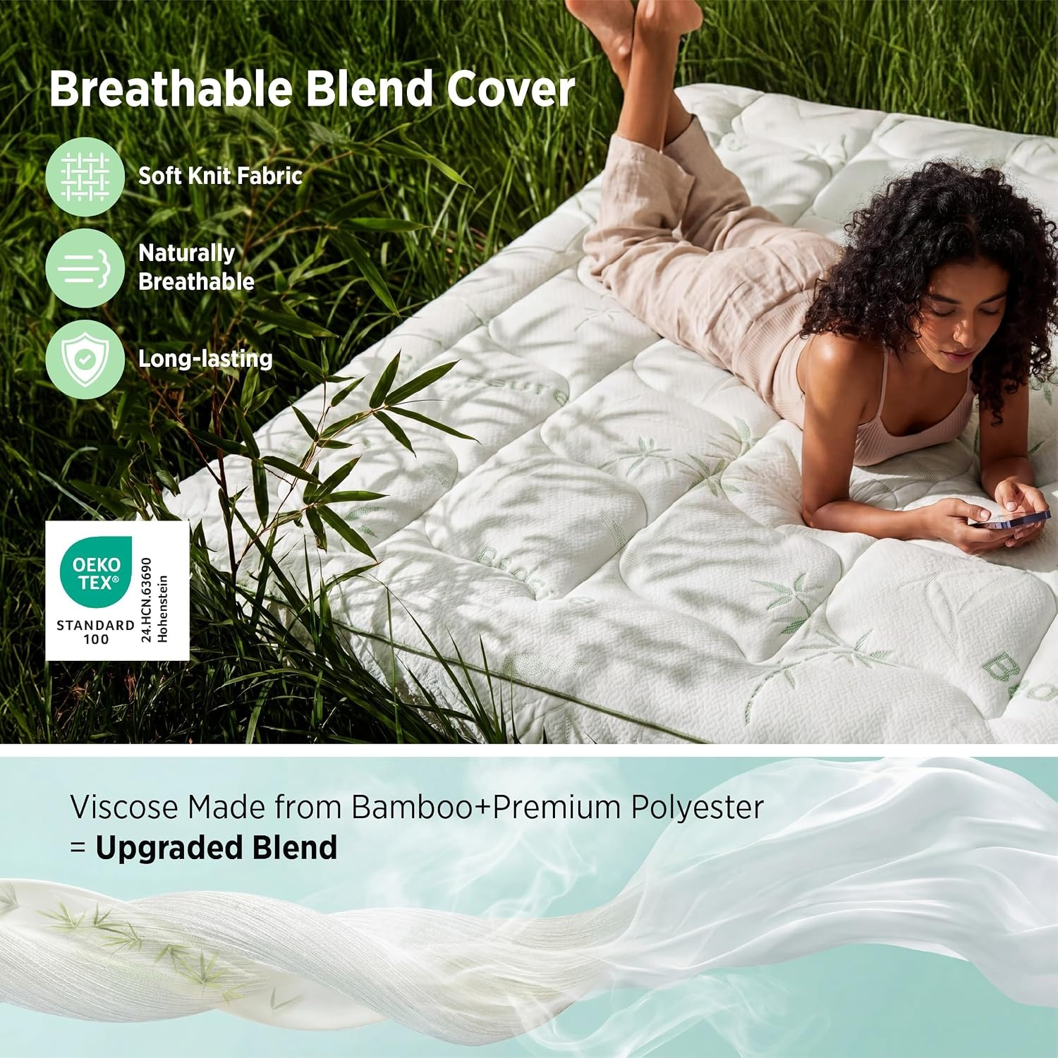 image:imageBedsure 2in1 Mattress Topper 5 Inch Memory Foam Mattress Topper Queen 3 Inch Memory Foam 2 Inch Viscose Made from Bamboo Mattress Topper Pad Cover Flippable Memory Foam with Dual Comfort WhiteWhite