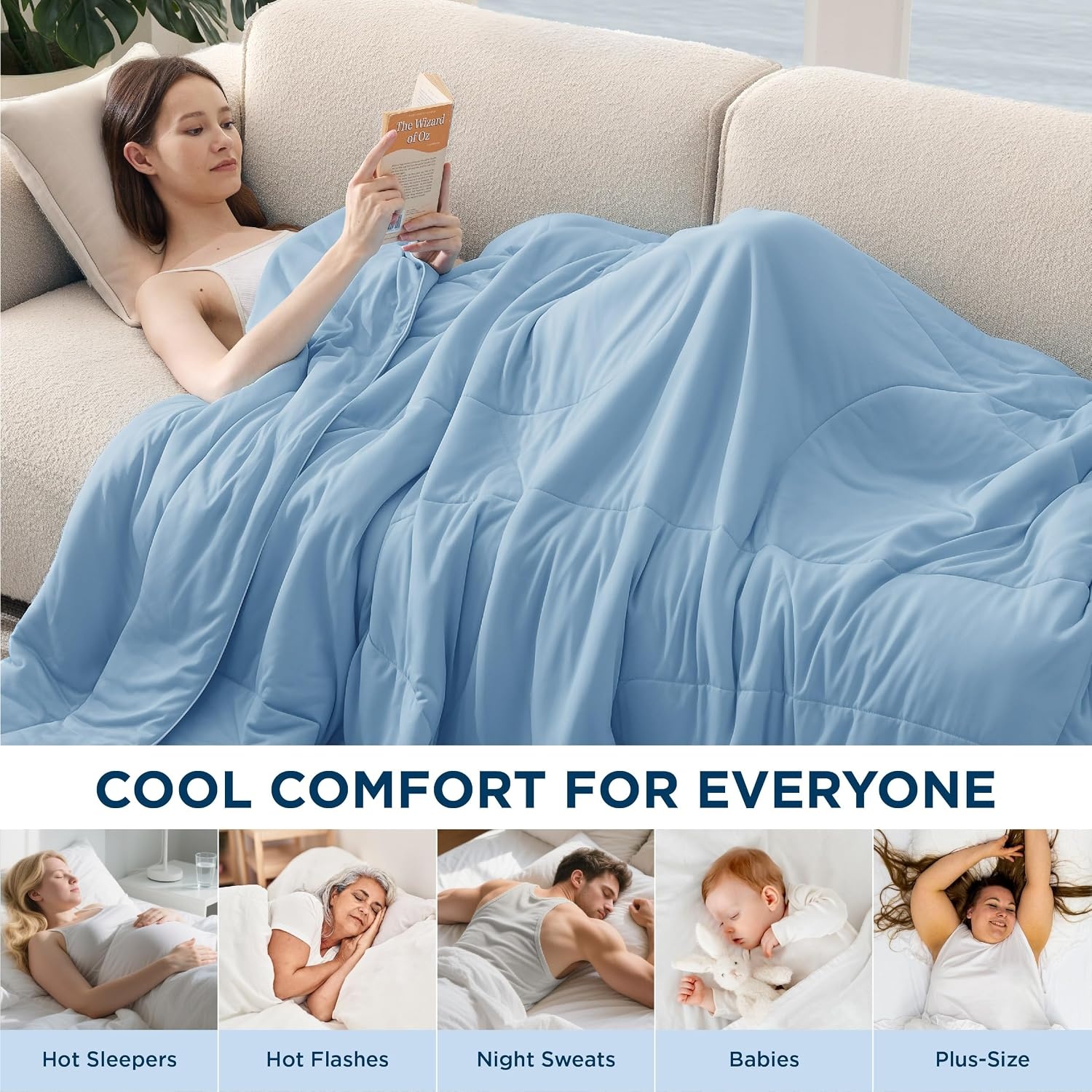 image:imageBedsure Cooling Comforter King Size GentleSoft Moisture Wicking Cooling Blanket for Hot Sleepers Breathable Lightweight Duvet Insert DualSided Summer Blanket White 102x90 InchesBlue