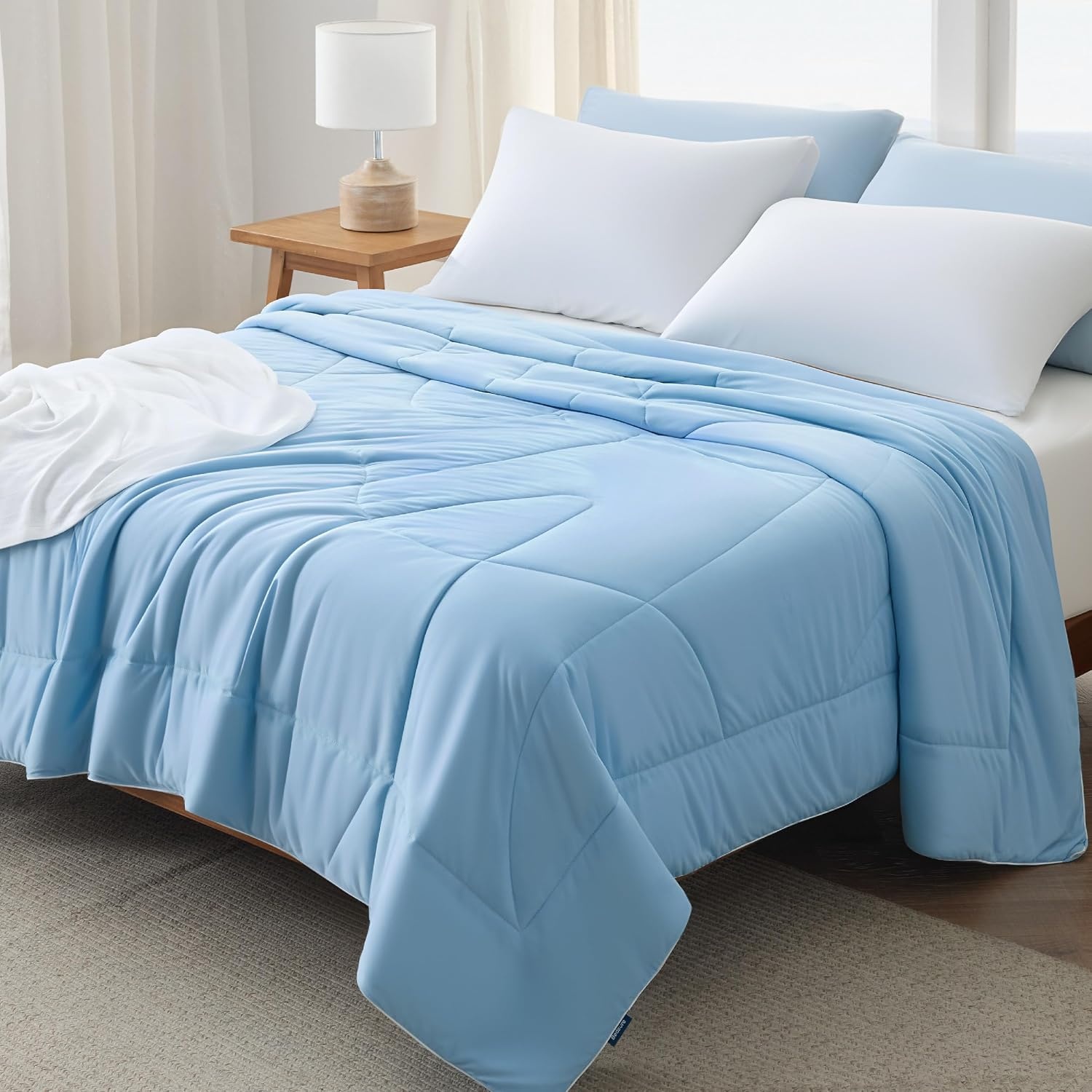 image:imageBedsure Cooling Comforter King Size GentleSoft Moisture Wicking Cooling Blanket for Hot Sleepers Breathable Lightweight Duvet Insert DualSided Summer Blanket White 102x90 InchesBlue