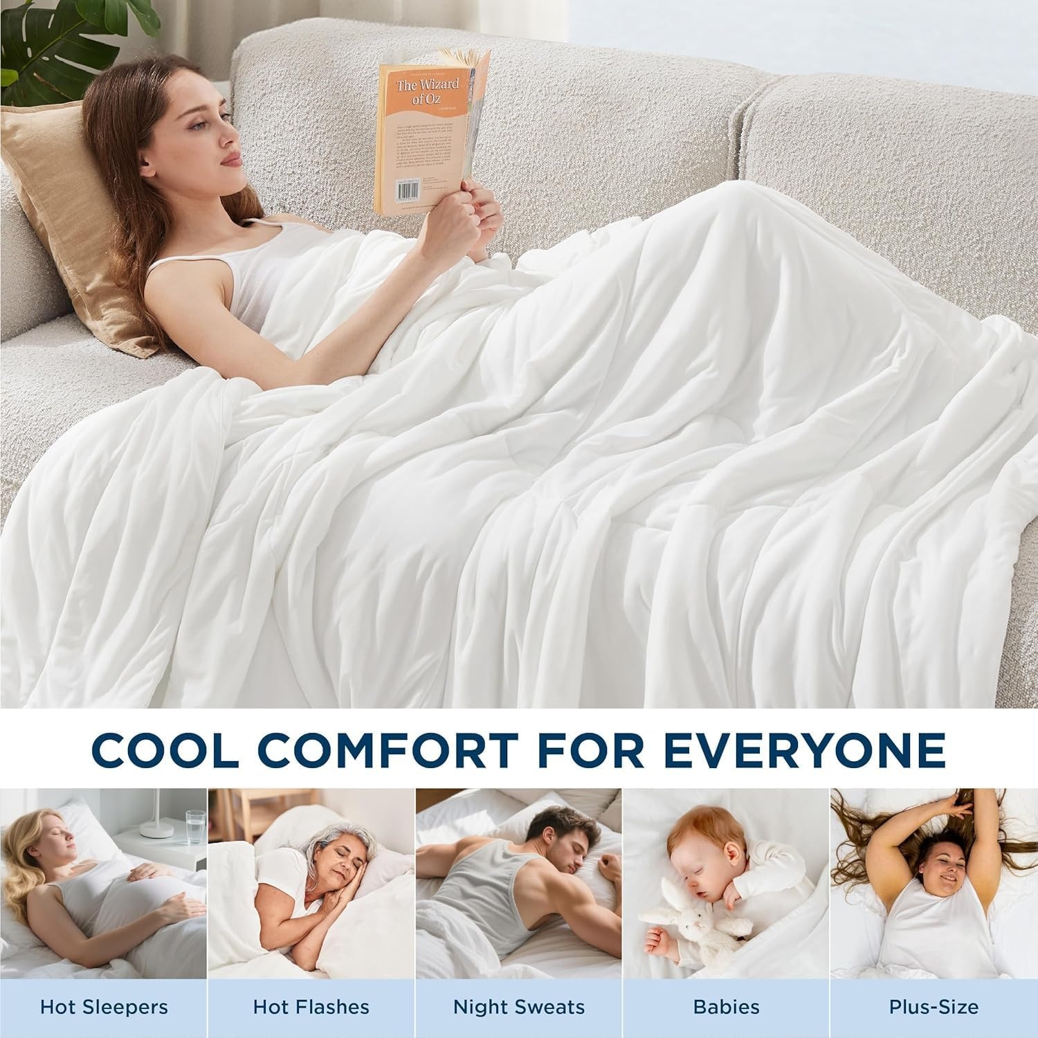 image:imageBedsure Cooling Comforter King Size GentleSoft Moisture Wicking Cooling Blanket for Hot Sleepers Breathable Lightweight Duvet Insert DualSided Summer Blanket White 102x90 InchesWhite