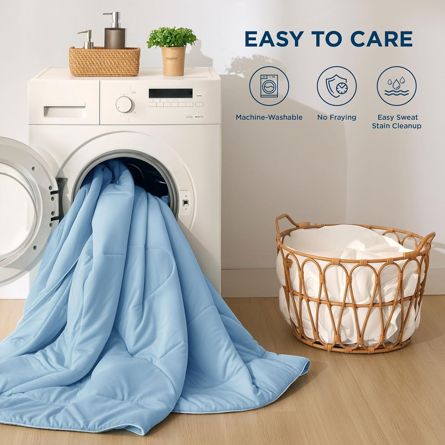 image:imageBedsure Cooling Comforter King Size GentleSoft Moisture Wicking Cooling Blanket for Hot Sleepers Breathable Lightweight Duvet Insert DualSided Summer Blanket White 102x90 InchesBlue