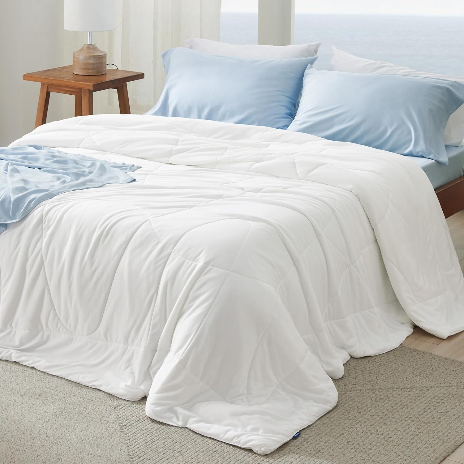 image:imageBedsure Cooling Comforter King Size GentleSoft Moisture Wicking Cooling Blanket for Hot Sleepers Breathable Lightweight Duvet Insert DualSided Summer Blanket White 102x90 InchesWhite