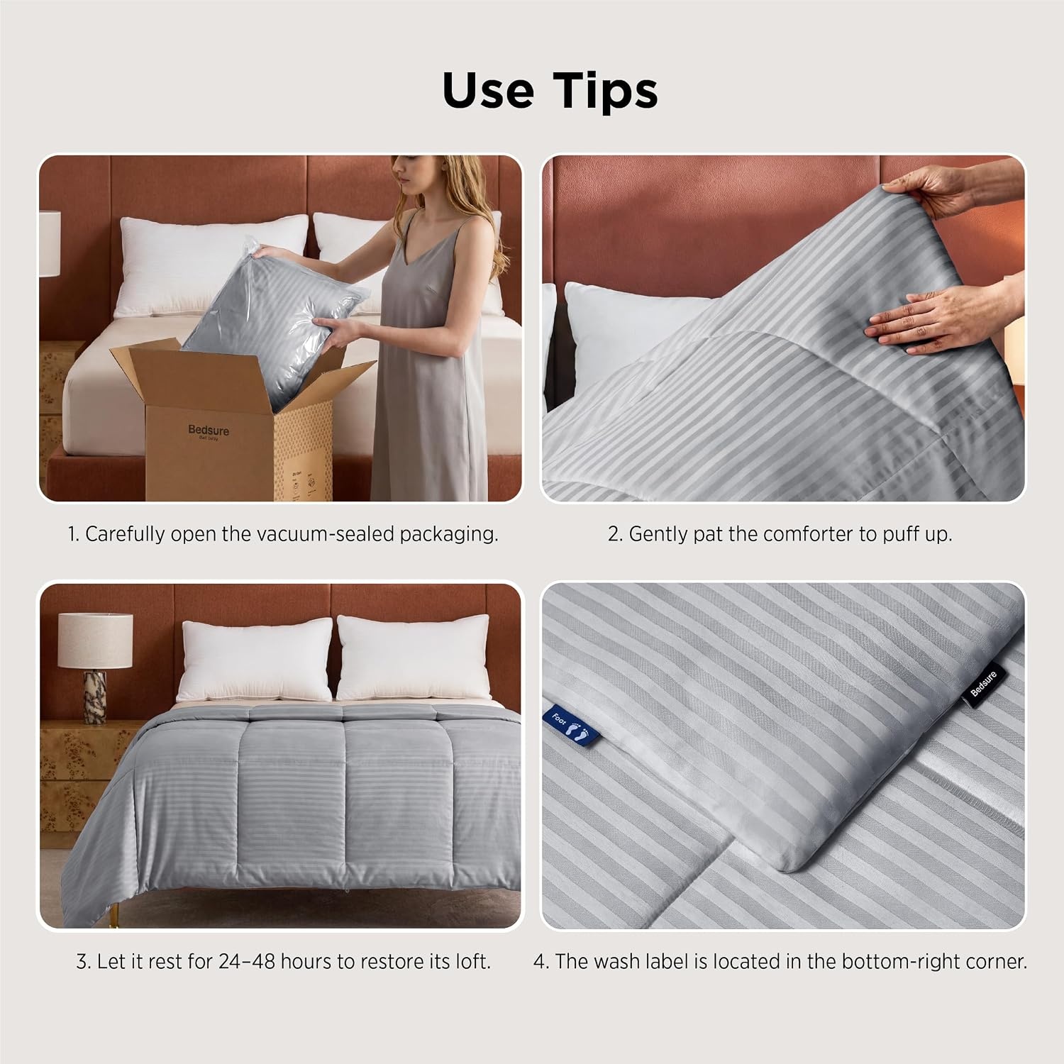 image:imageBedsure Duvet Insert Queen Size Lightweight Comforter Quilted Cooling Duvet Insert Down Alternative Summer Comforter with 8 Tabs Ultra Soft Striped Machine Washable Queen White 88x88 inchesLight Grey