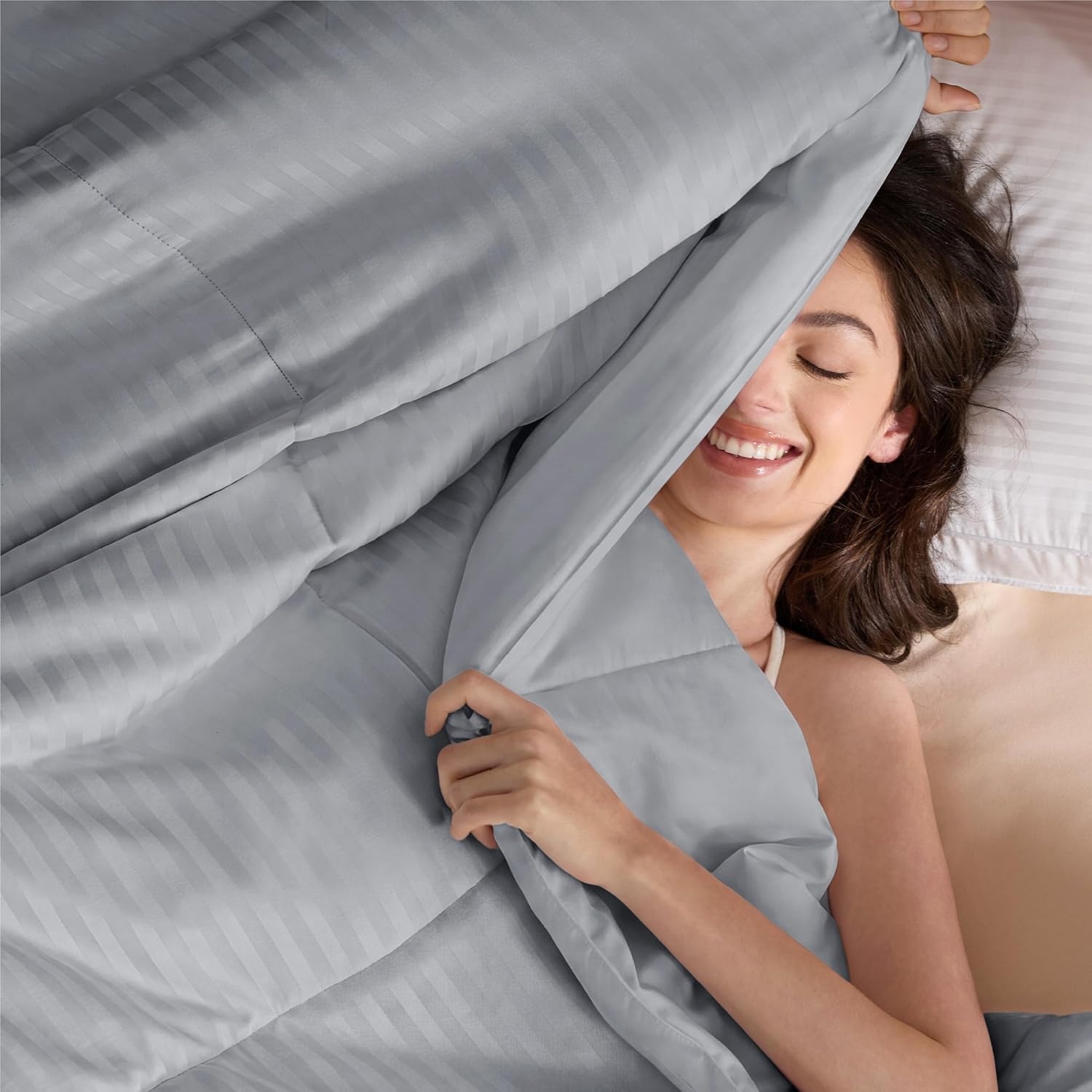 image:imageBedsure Duvet Insert Queen Size Lightweight Comforter Quilted Cooling Duvet Insert Down Alternative Summer Comforter with 8 Tabs Ultra Soft Striped Machine Washable Queen White 88x88 inchesLight Grey