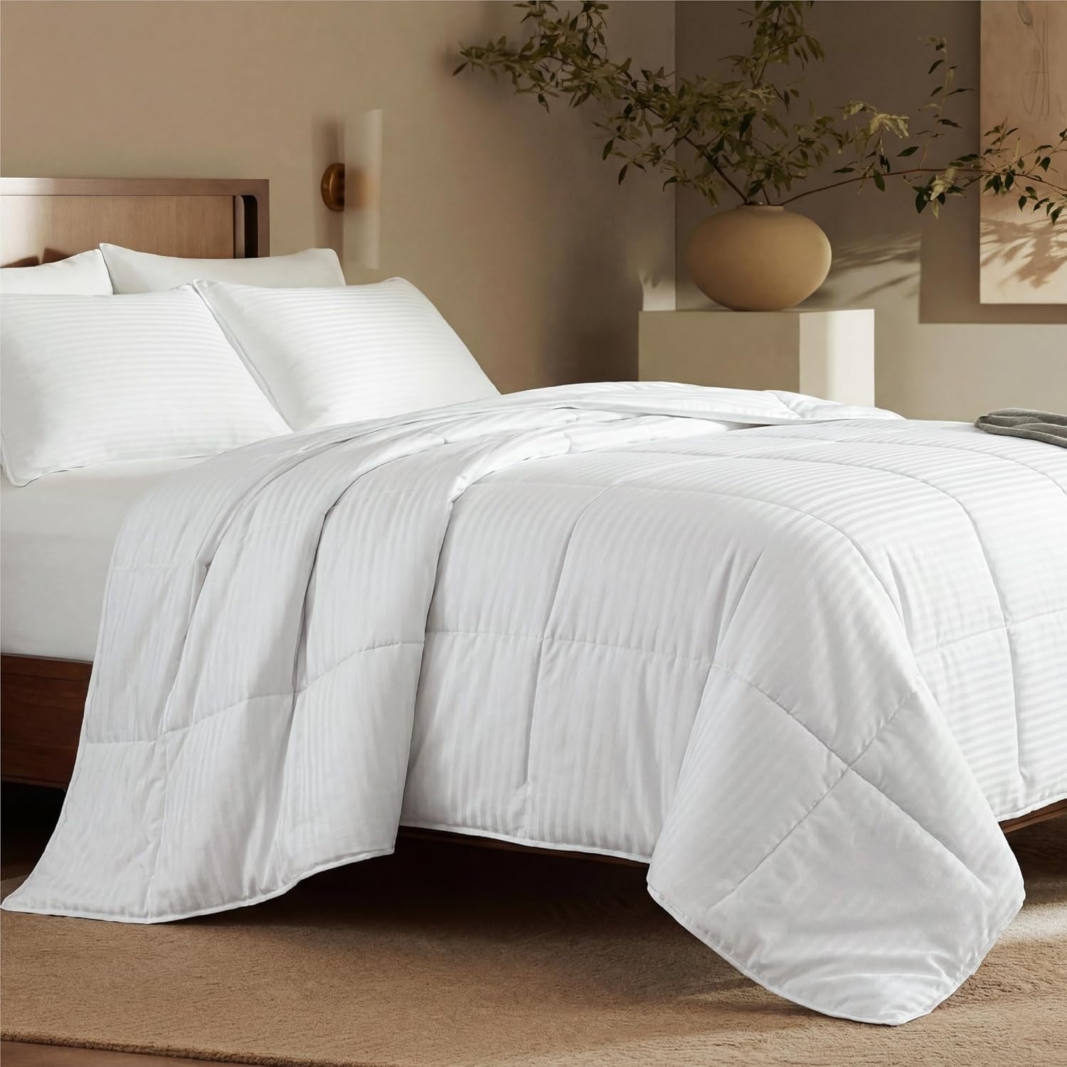 image:imageBedsure Duvet Insert Queen Size Lightweight Comforter Quilted Cooling Duvet Insert Down Alternative Summer Comforter with 8 Tabs Ultra Soft Striped Machine Washable Queen White 88x88 inchesWhite