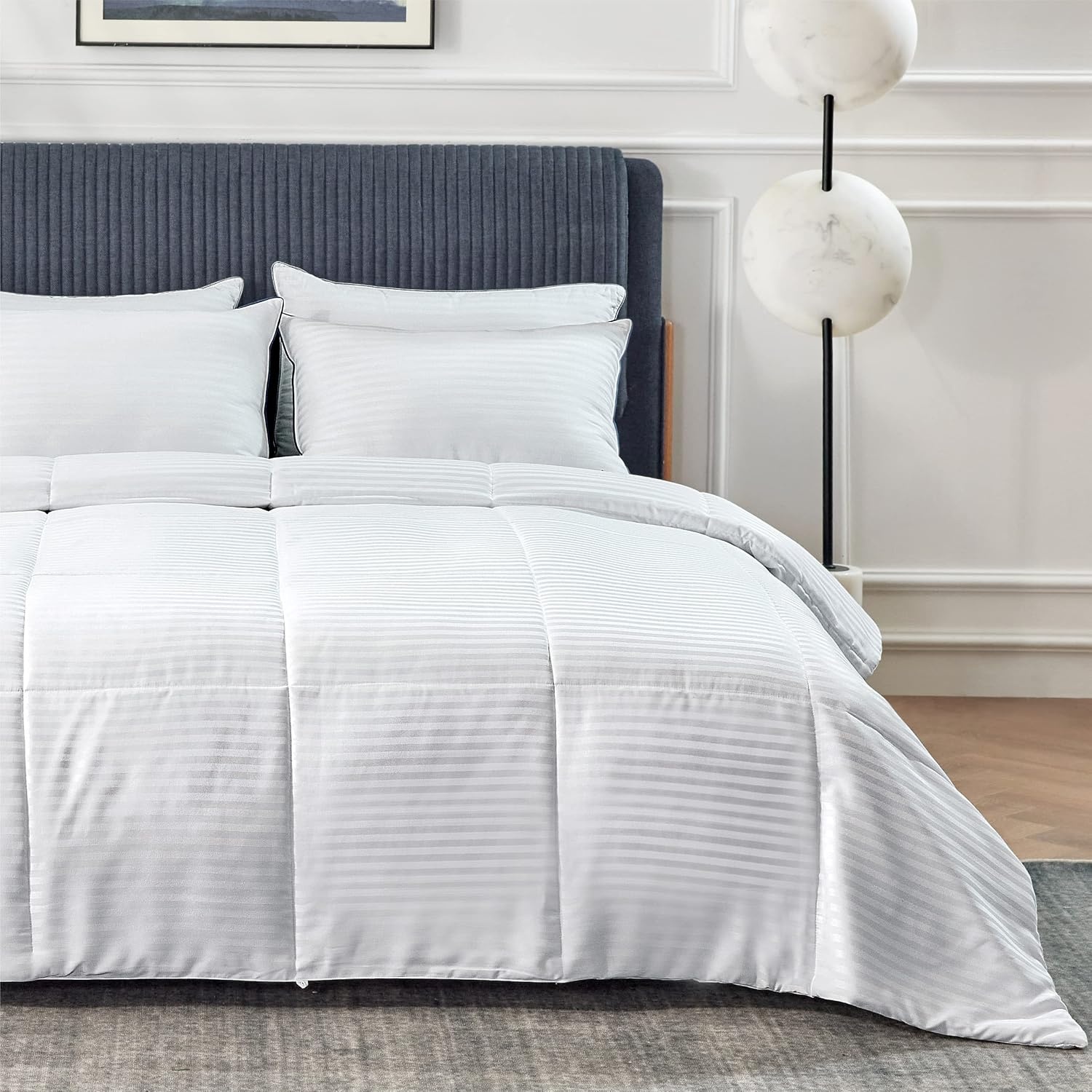 image:imageBedsure Duvet Insert Queen Size Lightweight Comforter Quilted Cooling Duvet Insert Down Alternative Summer Comforter with 8 Tabs Ultra Soft Striped Machine Washable Queen White 88x88 inchesWhite