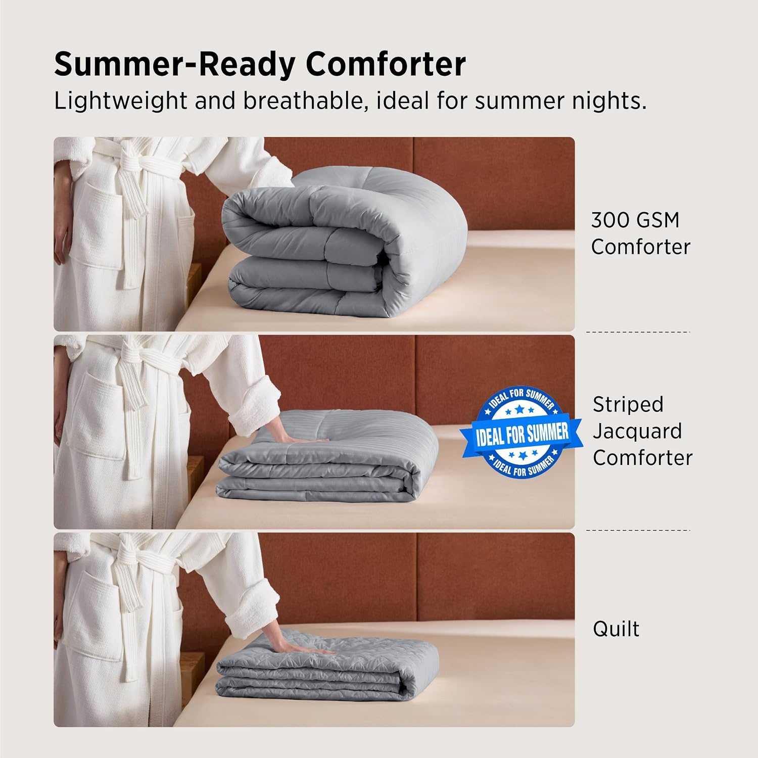 image:imageBedsure Duvet Insert Queen Size Lightweight Comforter Quilted Cooling Duvet Insert Down Alternative Summer Comforter with 8 Tabs Ultra Soft Striped Machine Washable Queen White 88x88 inchesLight Grey