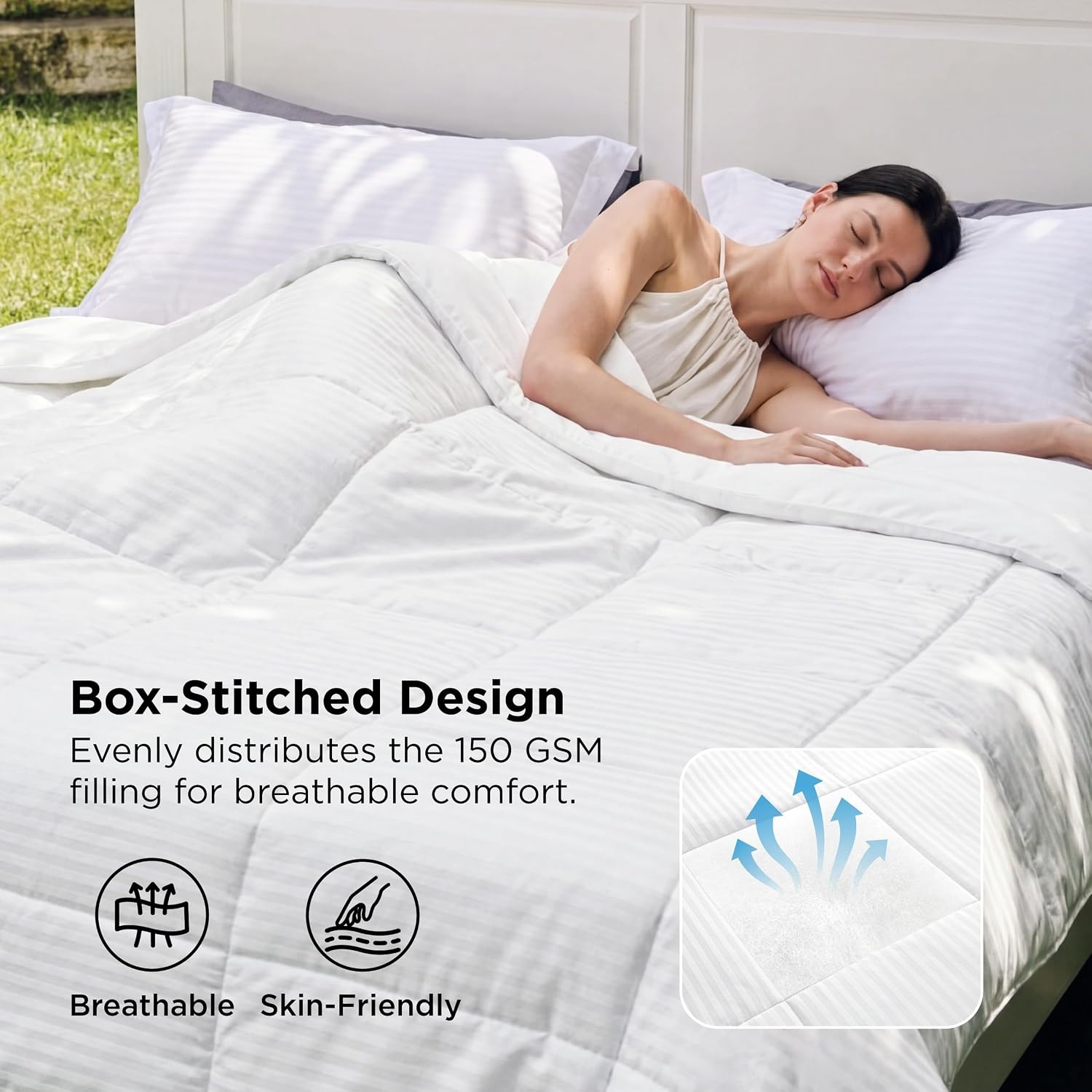 image:imageBedsure Duvet Insert Queen Size Lightweight Comforter Quilted Cooling Duvet Insert Down Alternative Summer Comforter with 8 Tabs Ultra Soft Striped Machine Washable Queen White 88x88 inchesWhite
