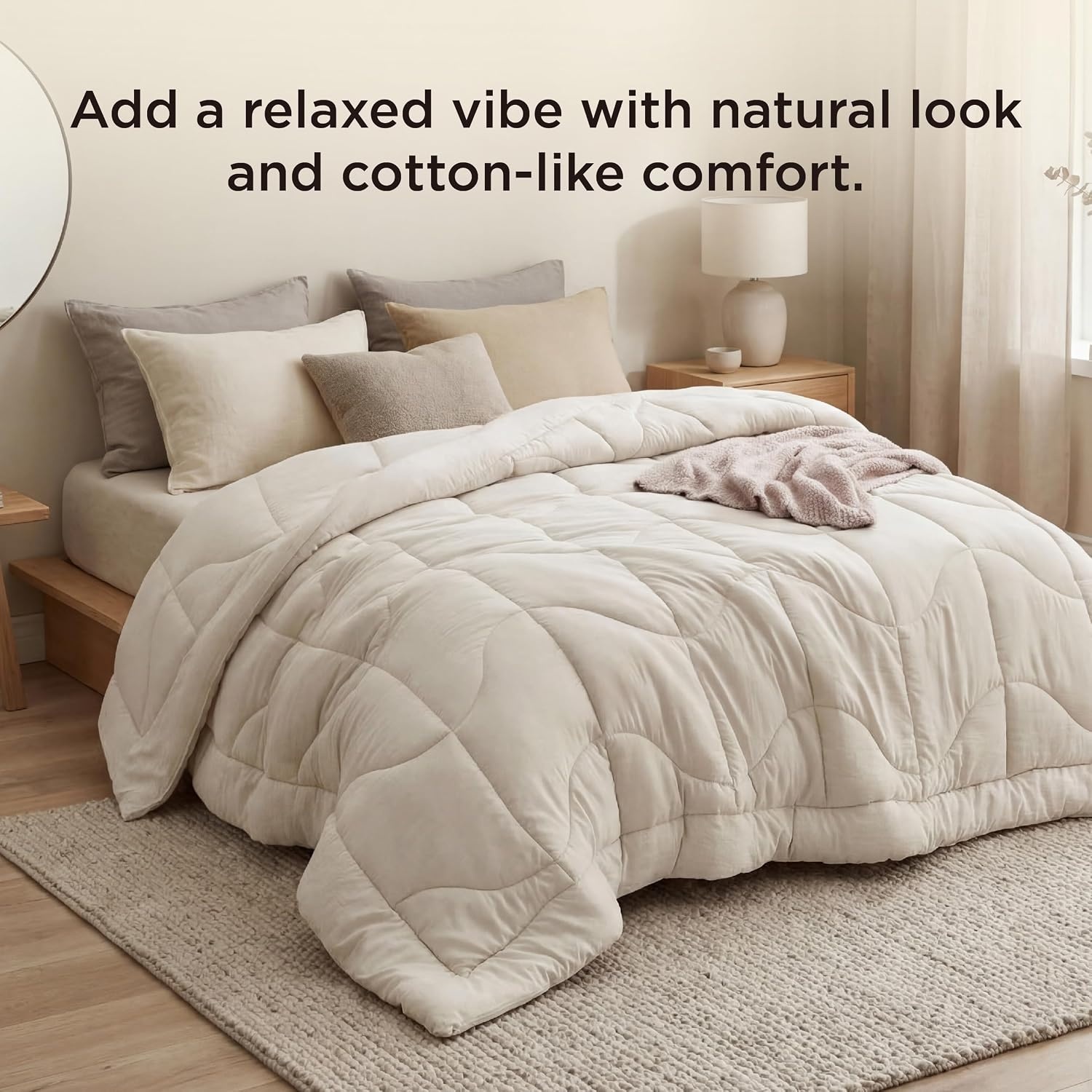 image:imageBedsure Queen Comforter Comforters Queen Size for All Season UltraSoft Down Alternative amp Prewashed Duvet Insert with 4 Tabs Machine Washable White 88x88 InchesCream